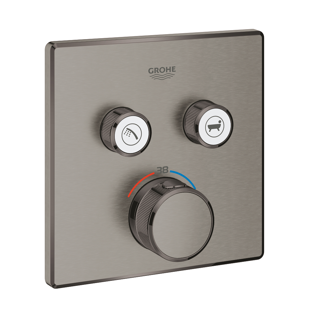 Grohtherm SmartControl Термостат для ванны/душа, 2 кнопки управления, скрытый монтаж, квадратная розетка (для SmartBox 35 600 / 35 604), цвет Темный графит, матовый — фото 1