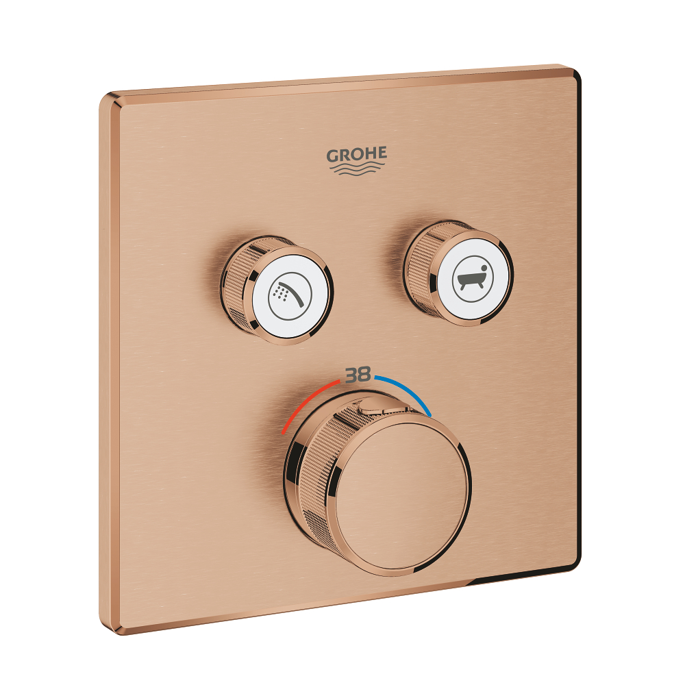 Grohtherm SmartControl Термостат для ванны/душа, комплект верхней монтажной части для Rapido SmartBox 35 600 000, квадратная розетка, 2 кнопки управления, цвет: теплый закат, матовый — фото 1
