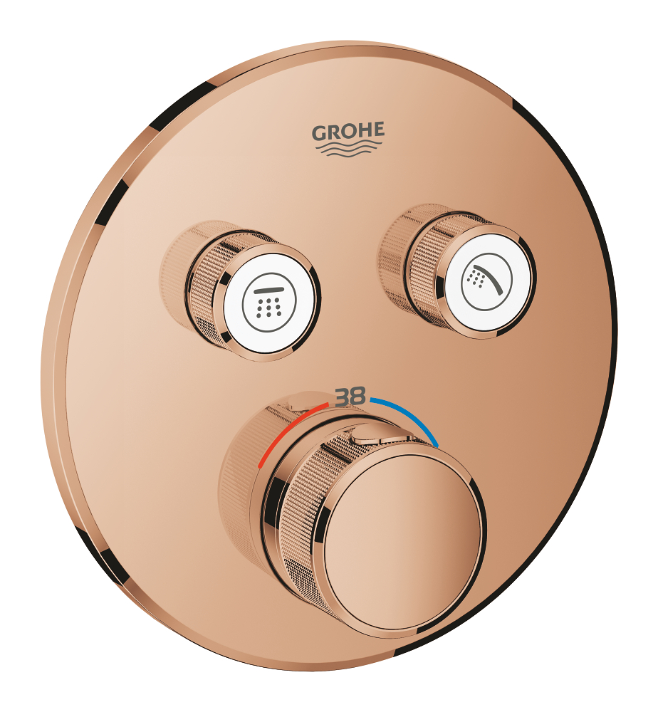 Grohtherm SmartControl Термостат для ванны/душа, комплект верхней монтажной части для Rapido SmartBox 35 600 000, круглая розетка, 2 кнопки управления, цвет: Теплый закат, глянец — фото 1