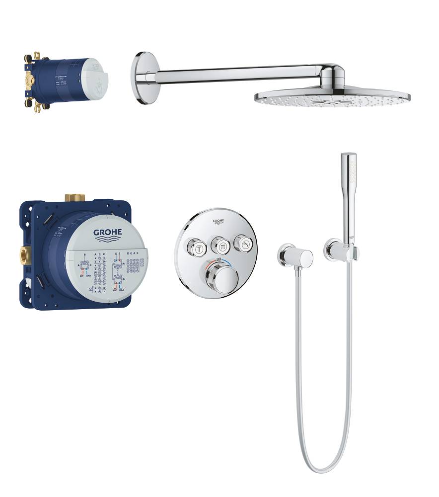 Душевая система GROHE Grohtherm SmartControl Perfect с душевым гарнитуром и верхним душем Rainshower — фото 1
