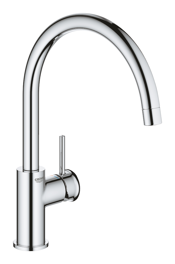 BauClassic Смеситель для мойки с высоким C-образным изливом (картридж 28мм), подвод 1/2 — фото 1