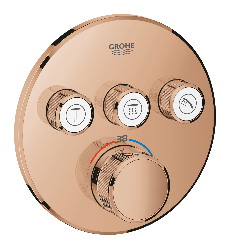 Grohtherm SmartControl Термостат для ванны/душа, комплект верхней монтажной части для Rapido SmartBox 35 600 000, круглая розетка, 3 кнопки управления, цвет: Теплый закат, глянец — фото 1