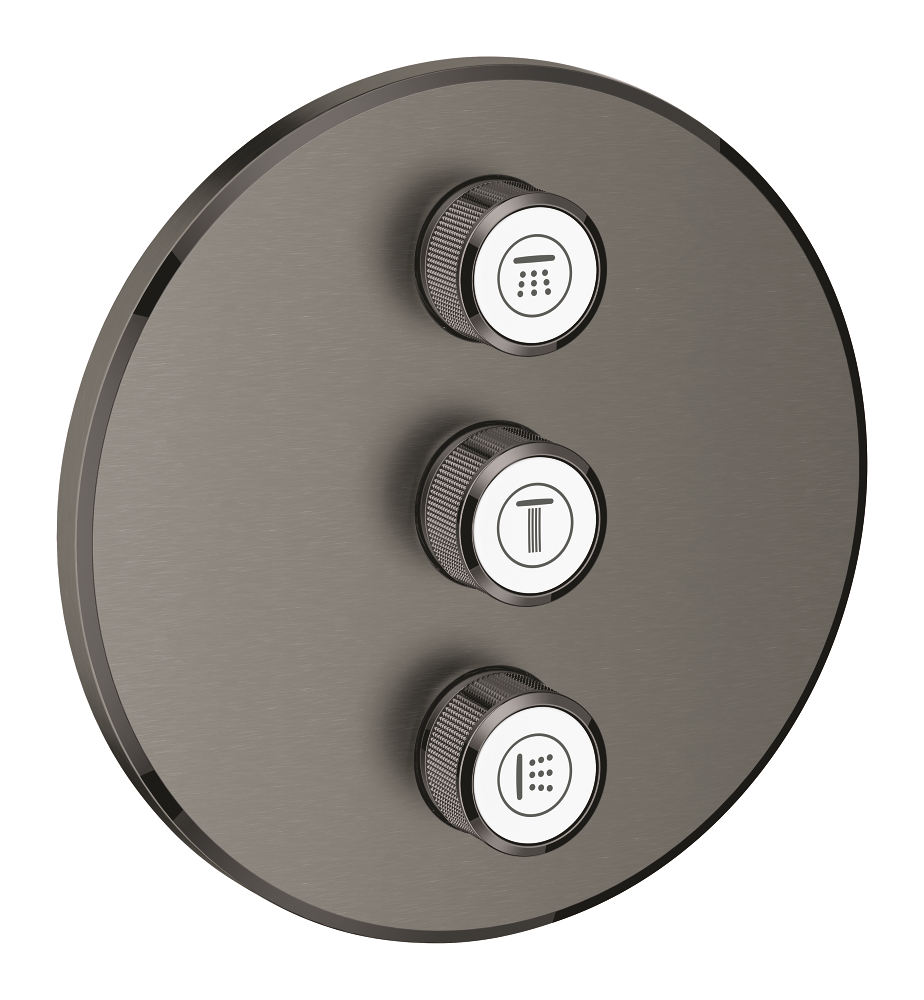 Grohtherm Smart Control Комплект верхней монтажной части для вентиля, для Rapido SmartBox 35 600 000, круглая розетка, 3 кнопки управления, Графит — фото 1