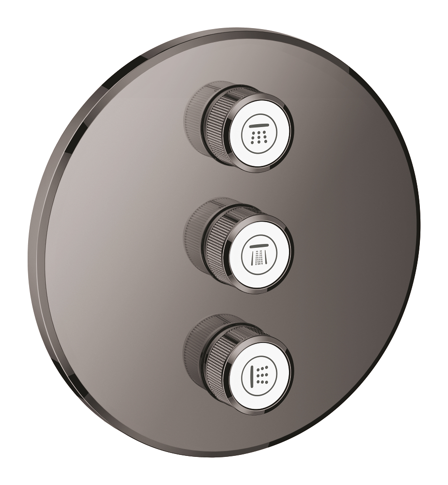 Grohtherm Smart Control Комплект верхней монтажной части для вентиля, для Rapido SmartBox 35 600 000, круглая розетка, 3 кнопки управления, цвет: Темный графит, глянец — фото 1