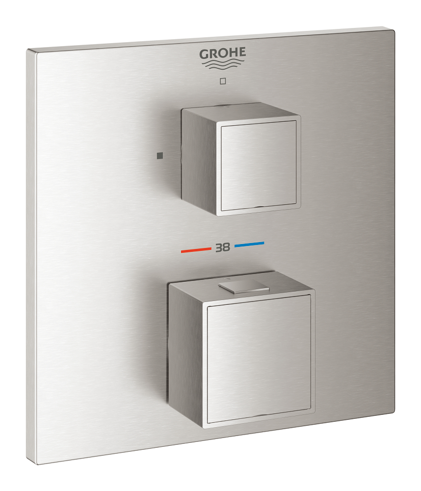 Grohtherm Cube Термостат для душа, квадратная розетка, комплект верхней монтажной части для Rapido SmartBox 35 600 000, СуперСталь — фото 1