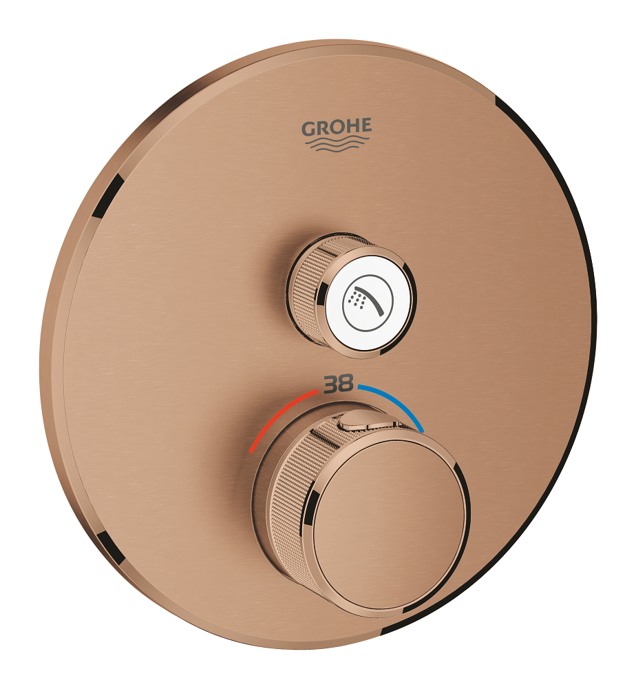 Grohtherm SmartControl Термостат для ванны/душа, комплект верхней монтажной части для Rapido SmartBox 35 600 000, круглая розетка, 1 кнопка управления, цвет Теплый закат матовый — фото 1