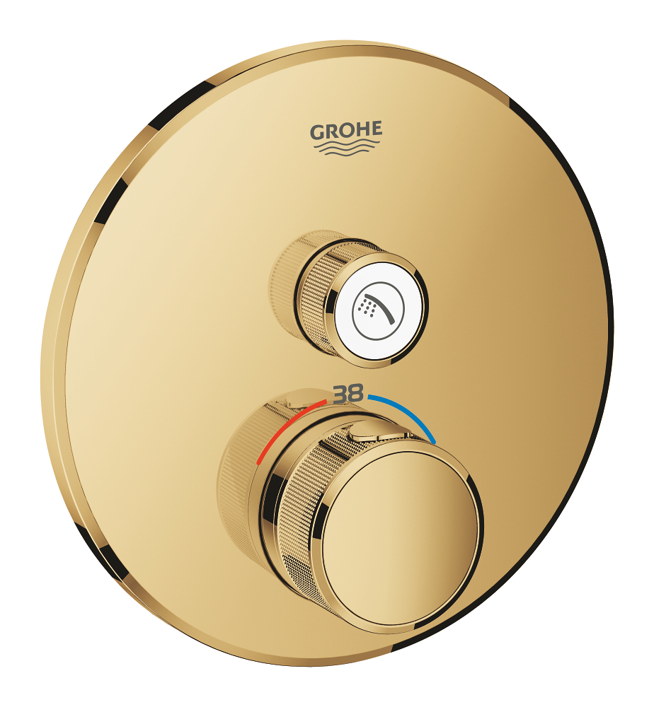 Grohtherm SmartControl Термостат для ванны/душа, комплект верхней монтажной части для Rapido SmartBox 35 600 000, круглая розетка, 1 кнопка управления, цвет: Холодный рассвет, глянец — фото 1