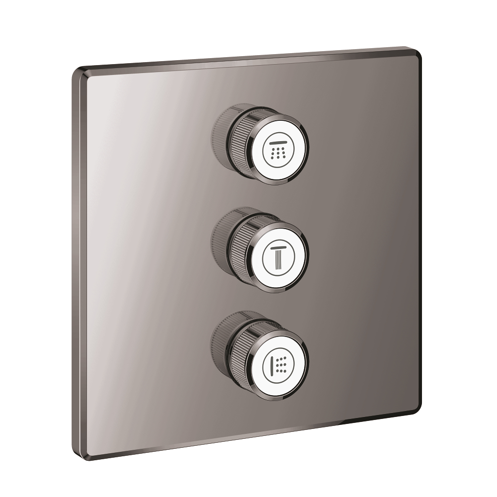 Smart Control Комплект верхней монтажной части для вентиля на 3 выхода для Rapido SmartBox 35 600 000, квадратная розетка, цвет: темный графит, глянец — фото 1