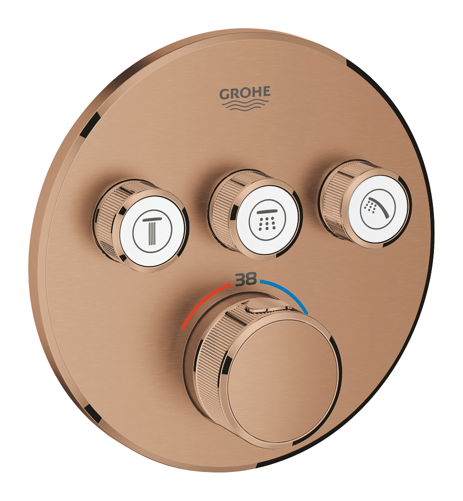 Grohtherm SmartControl Термостат для ванны/душа, комплект верхней монтажной части для Rapido SmartBox 35 600 000, круглая розетка, 3 кнопки управления, цвет: теплый закат, матовый — фото 1
