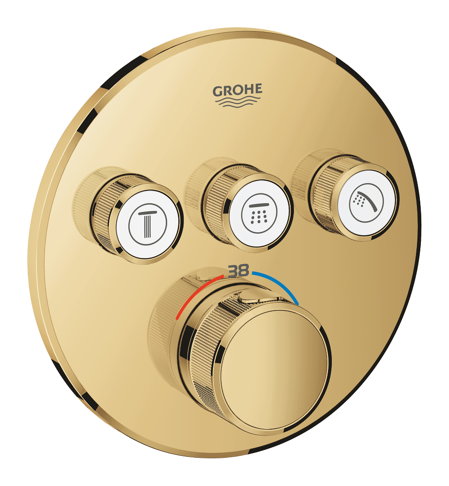 Grohtherm SmartControl Термостат для ванны/душа, комплект верхней монтажной части для Rapido SmartBox 35 600 000, круглая розетка, 3 кнопки управления, цвет: холодный рассвет, глянец — фото 1