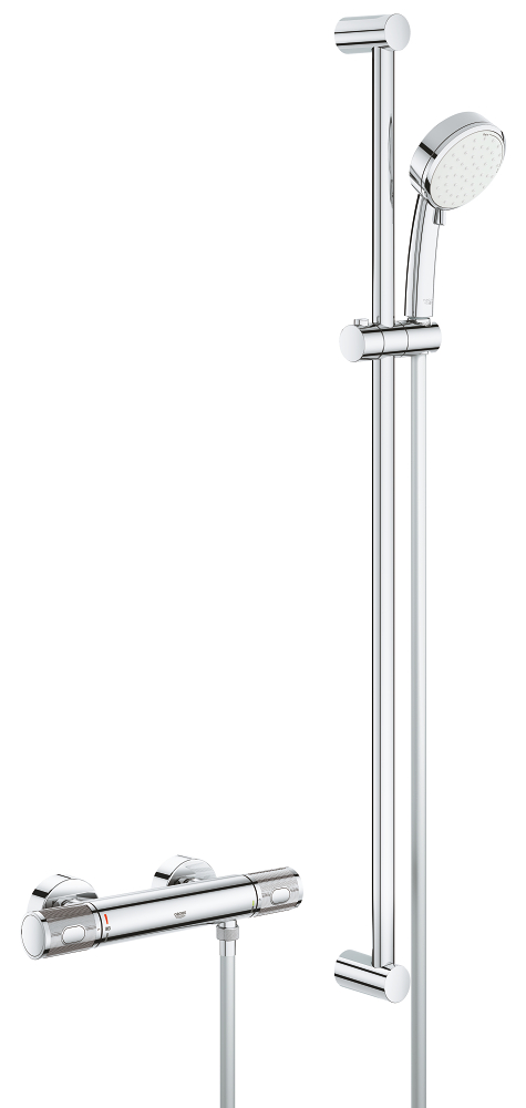 Grohtherm 1000 Performance Pro Термостат для душа внешнего монтажа 1/2" + Душевой гарнитур Tempesta Cosmopolitan 100, 2 режима, душевая штанга 900 мм — фото 1