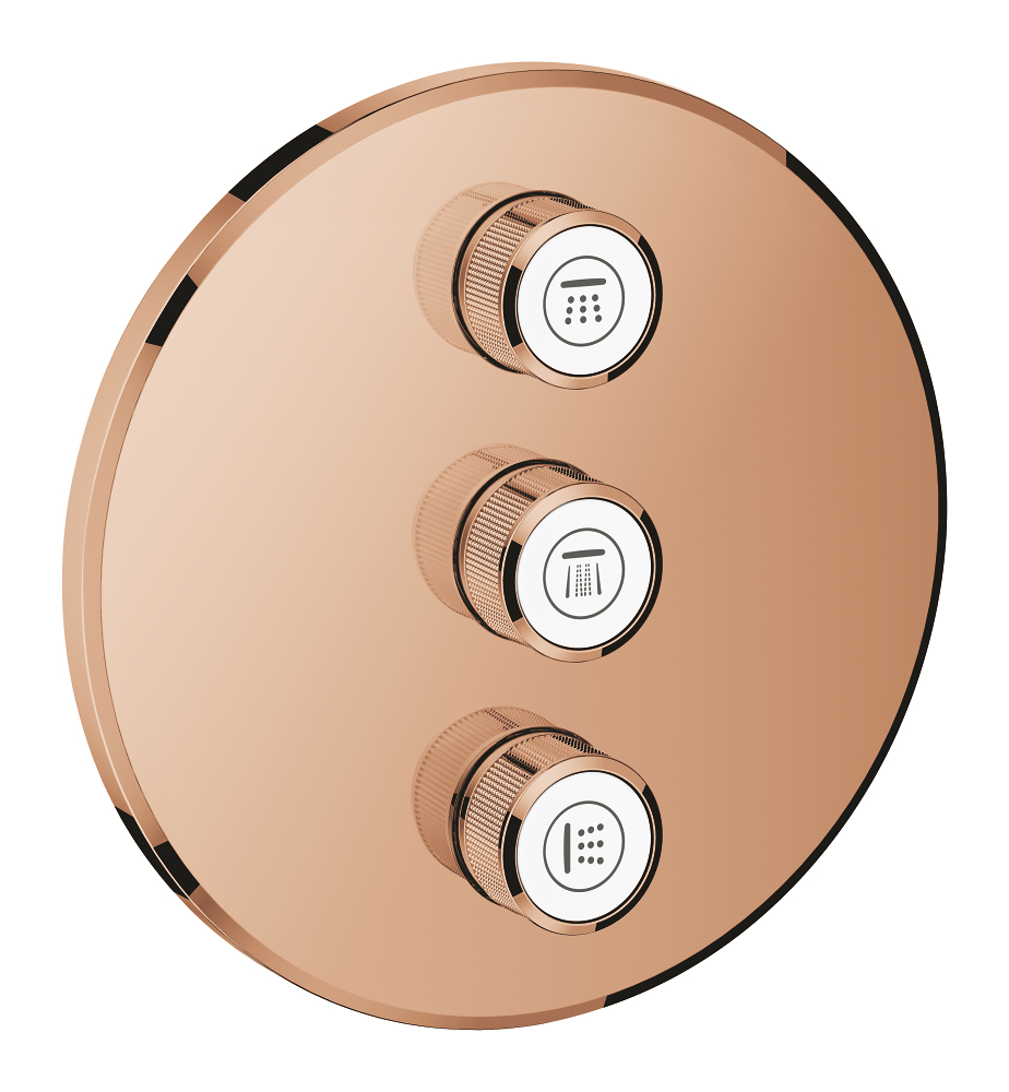 Grohtherm Smart Control Комплект верхней монтажной части для вентиля, для Rapido SmartBox 35 600 000, круглая розетка, 3 кнопки управления, цвет: Теплый закат, глянец — фото 1