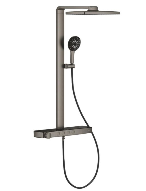 Душевая система с термостатом для настенного монтажа GROHE Rainshower Aqua Pure, темный графит матовый (100961AL00) — фото 1