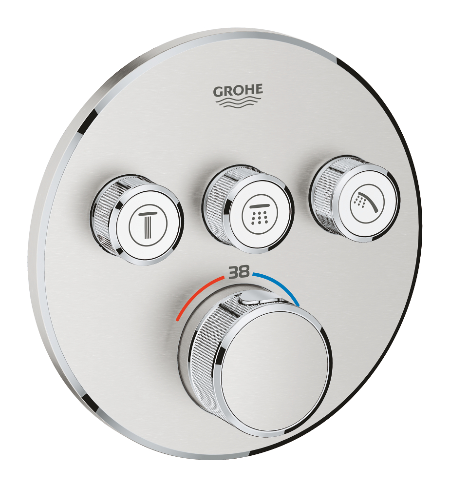 Grohtherm SmartControl Термостат для ванны/душа, комплект верхней монтажной части для Rapido SmartBox 35 600 000, круглая розетка, 3 кнопки управления, СуперСталь — фото 1