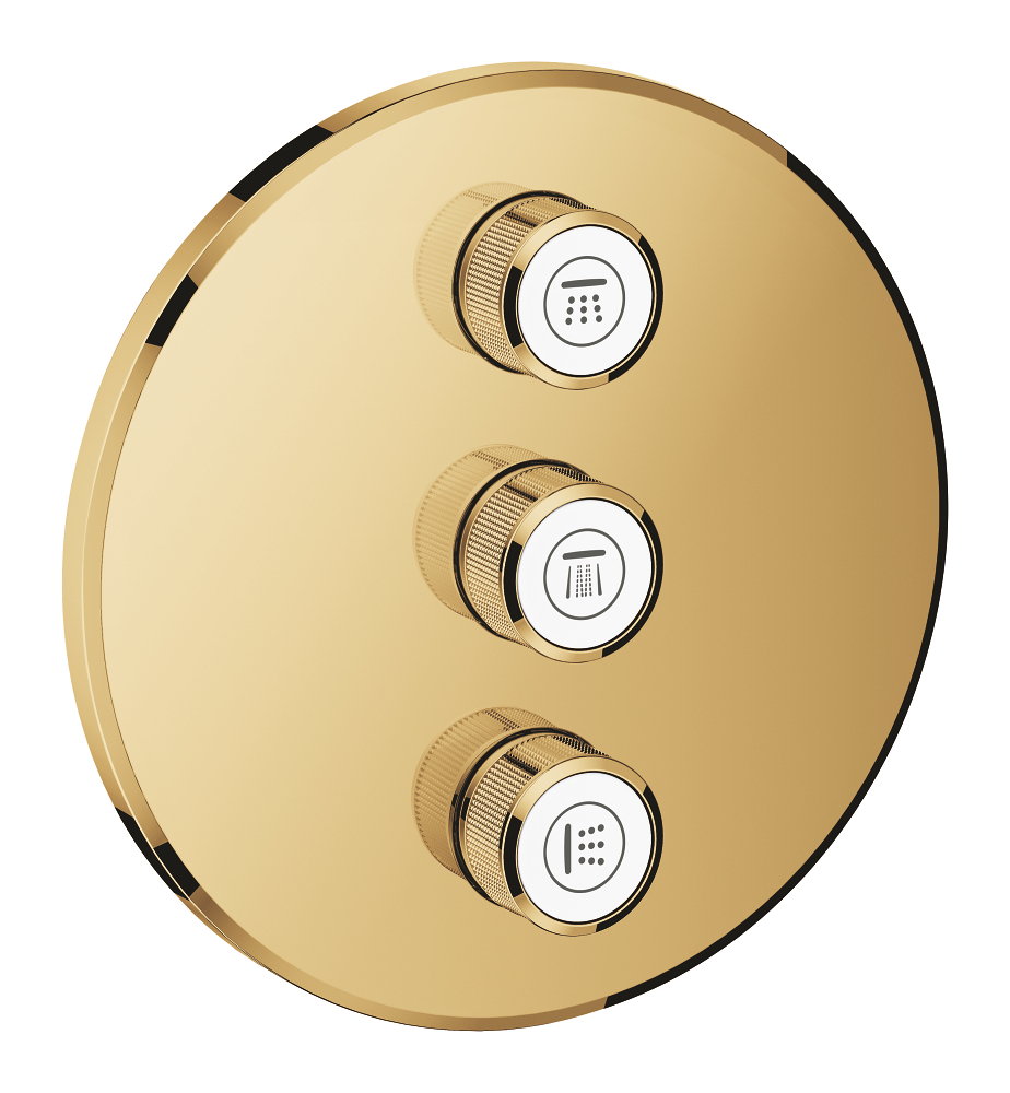 Grohtherm Smart Control Комплект верхней монтажной части для вентиля, для Rapido SmartBox 35 600 000, круглая розетка, 3 кнопки управления, цвет: Холодный рассвет, глянец — фото 1