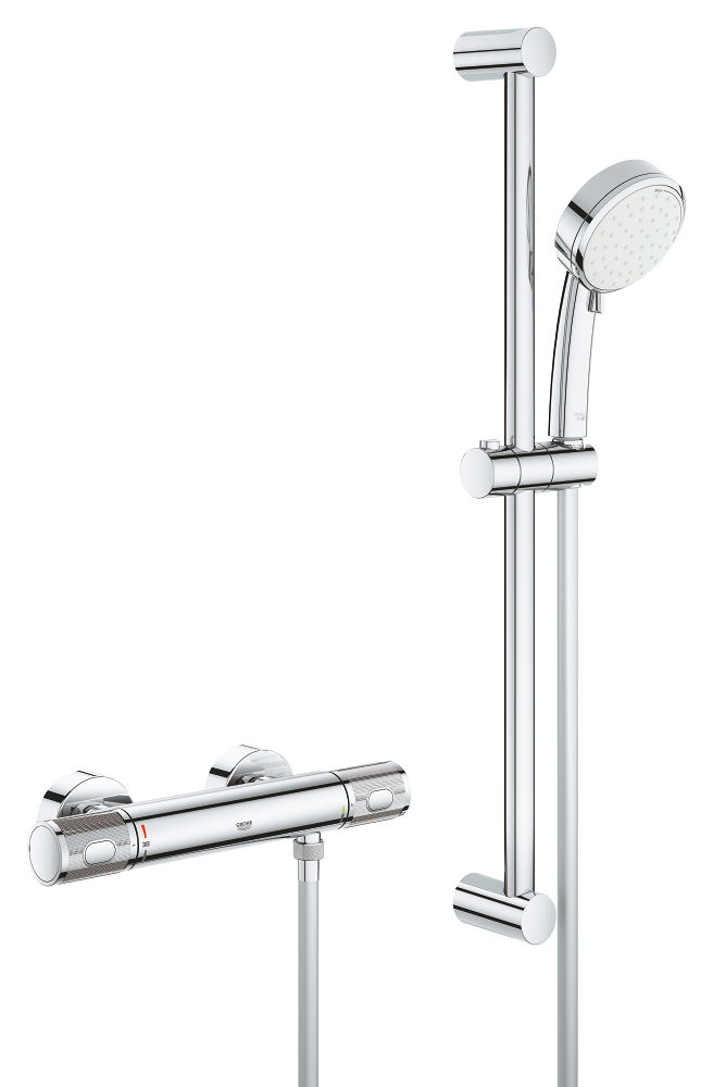 Grohtherm 1000 Performance Pro Термостат для душа внешнего монтажа 1/2" + Душевой гарнитур Tempesta Cosmopolitan 100, 2 режима, душевая штанга 600 мм — фото 1
