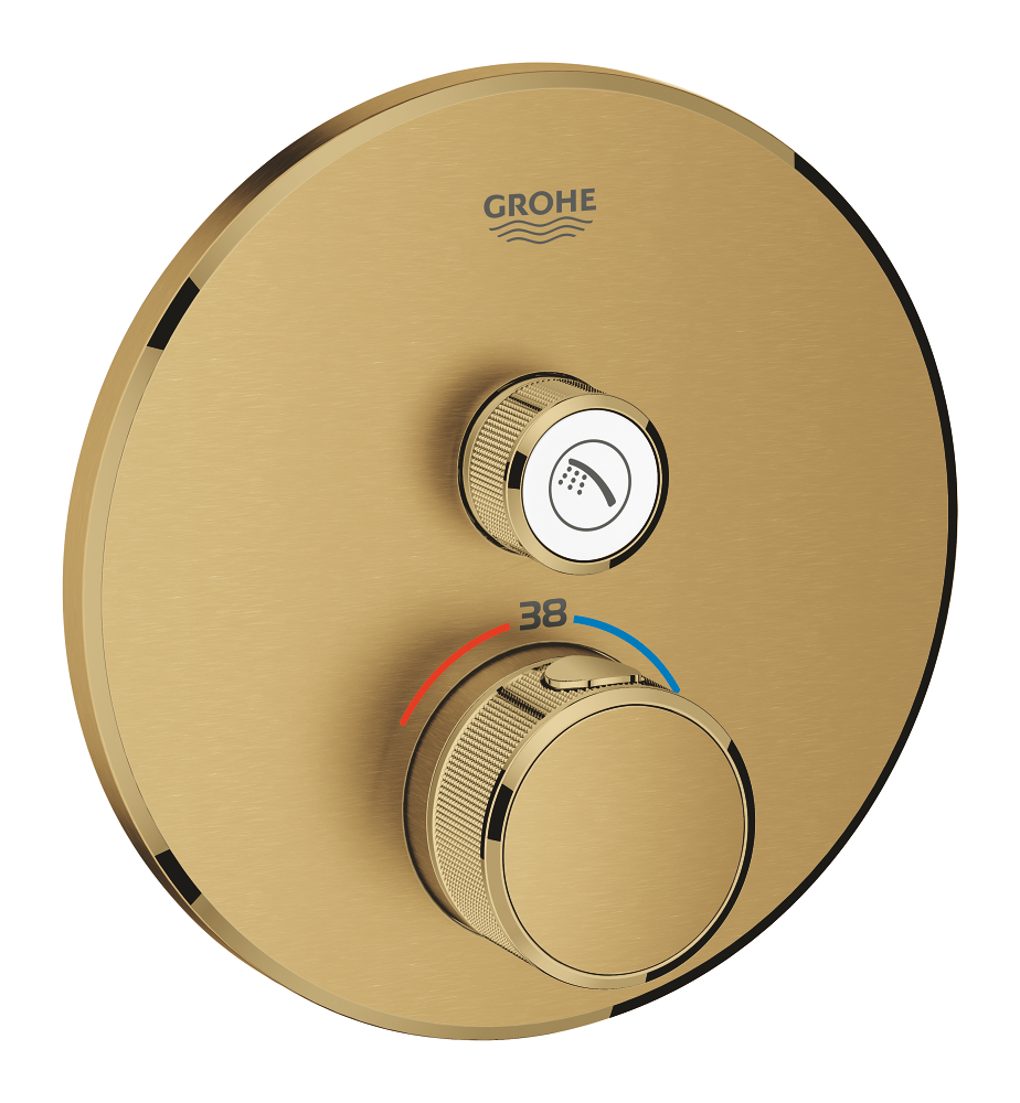 Grohtherm SmartControl Термостат для ванны/душа, комплект верхней монтажной части для Rapido SmartBox 35 600 000, круглая розетка, 1 кнопка управления, цвет: Холодный рассвет, матовый — фото 1