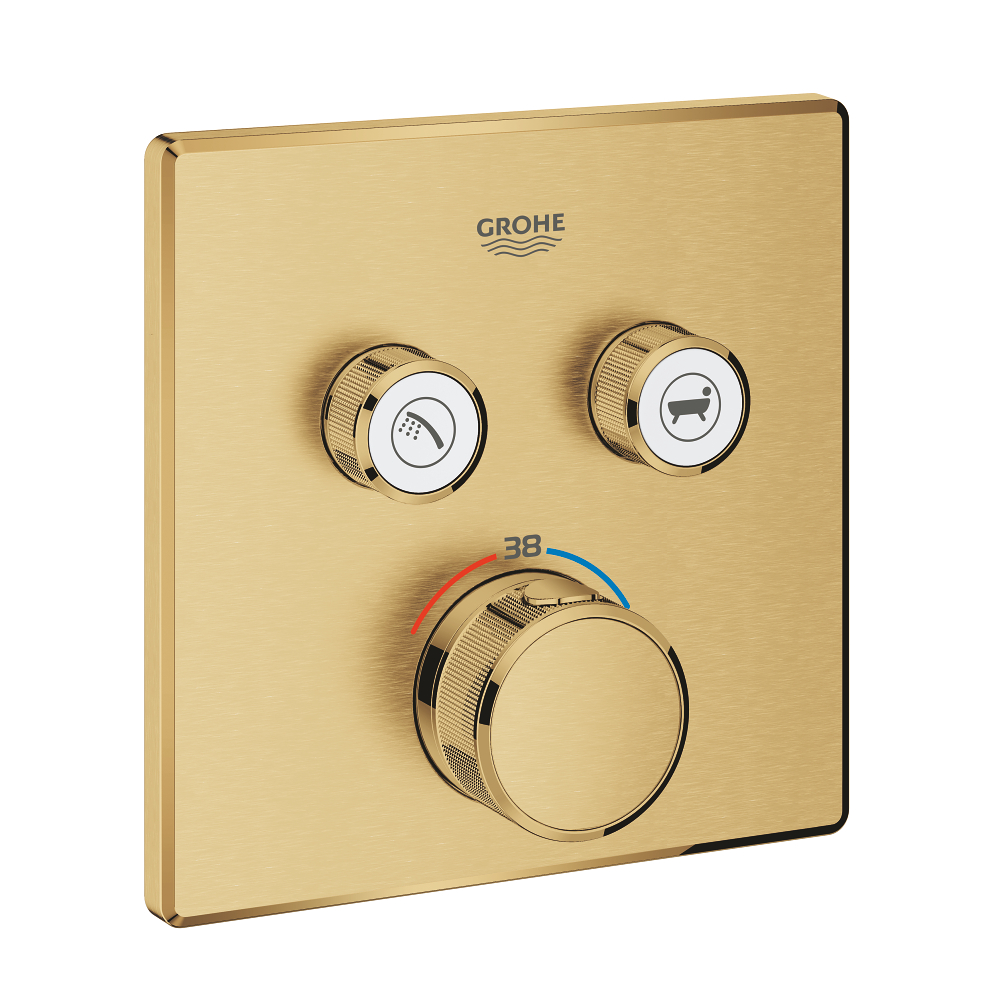 Grohtherm SmartControl Термостат для ванны/душа, 2 кнопки управления, скрытый монтаж, квадратная розетка (для SmartBox 35 600 / 35 604), цвет Холодный рассвет, матовый — фото 1