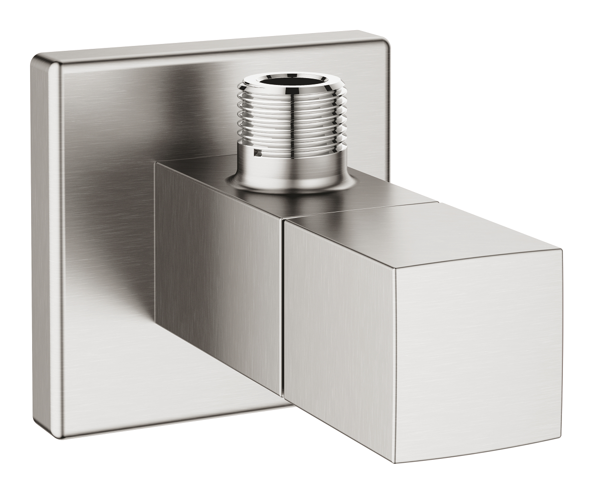 Universal Cube Угловой вентиль 1/2"x3/8", металлич. рукоятка, цвет СуперСталь — фото 1