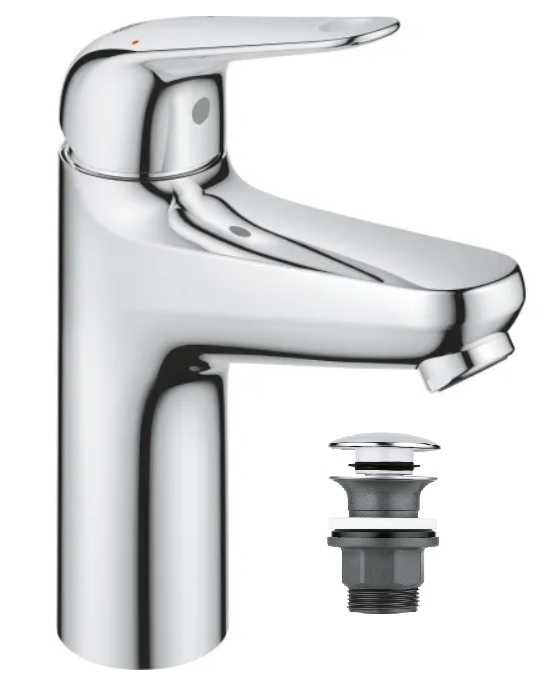 24267001 *Смеситель для раковины GROHE EuroEco c нажимным донным клапаном, M-size, хром