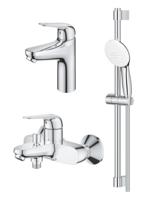 129367 *Комплект смесителей GROHE EuroEco для раковины, ванны, душ гарнитура, хром
